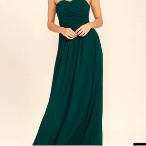 LULU’S FOREST GREEN STRAPLESS MAXI DRESS